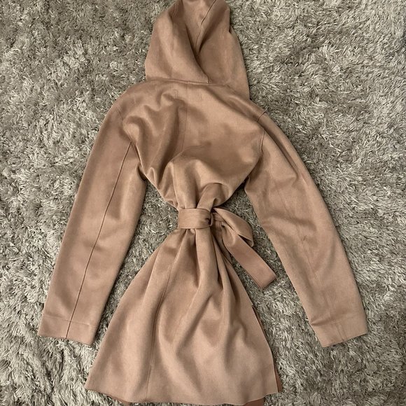 ZARA BASICS FAUX SUEDE JACKET HOODED PINK SIZE M - Picture 6 of 7